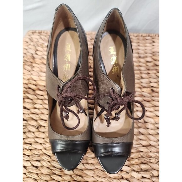 L.A.M.B. Retro Style Peep Toe/Open Toe High Heels with Lace Up - Picture 8 of 9